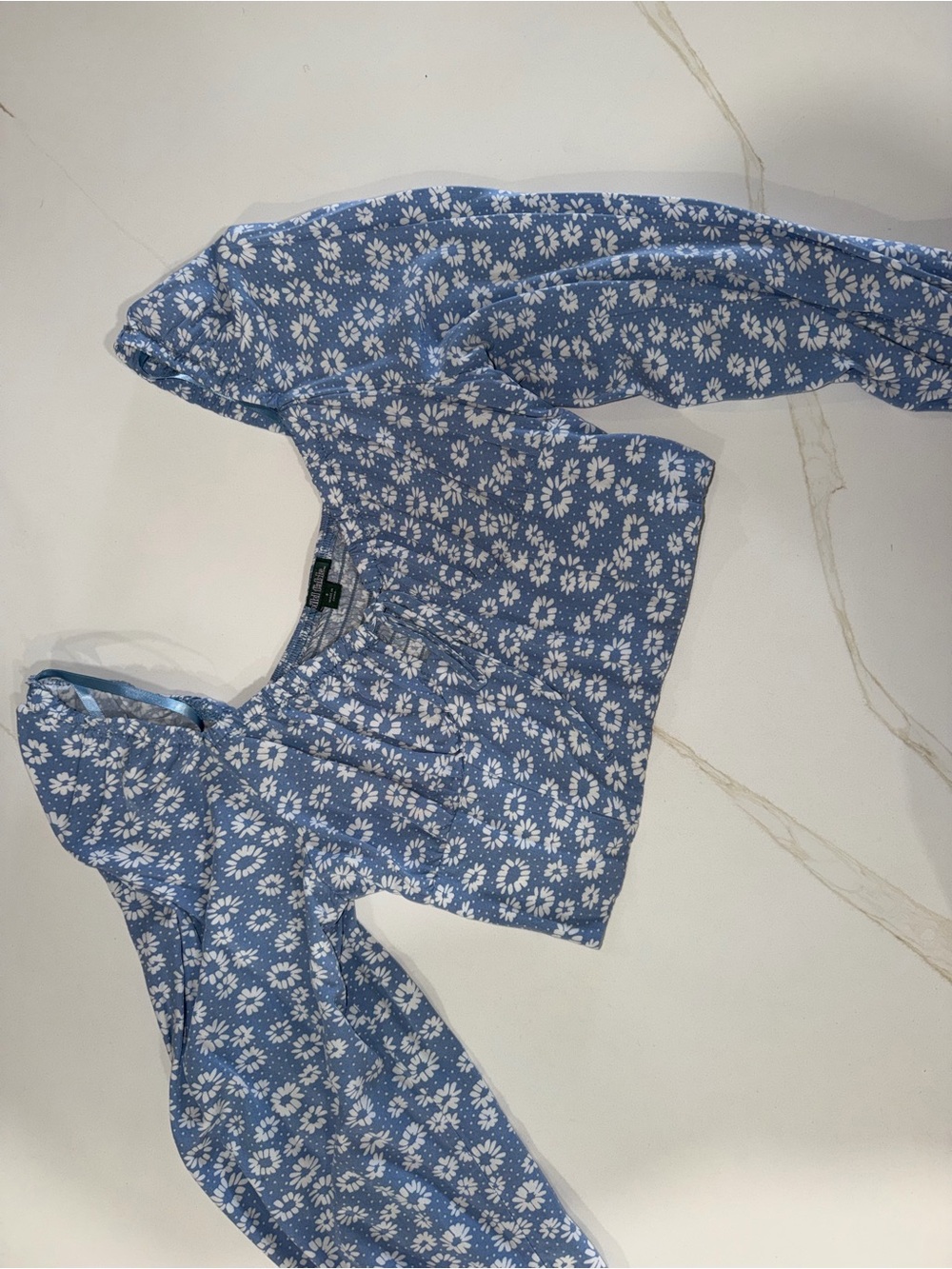 Blue Daisy Print Cropped Top